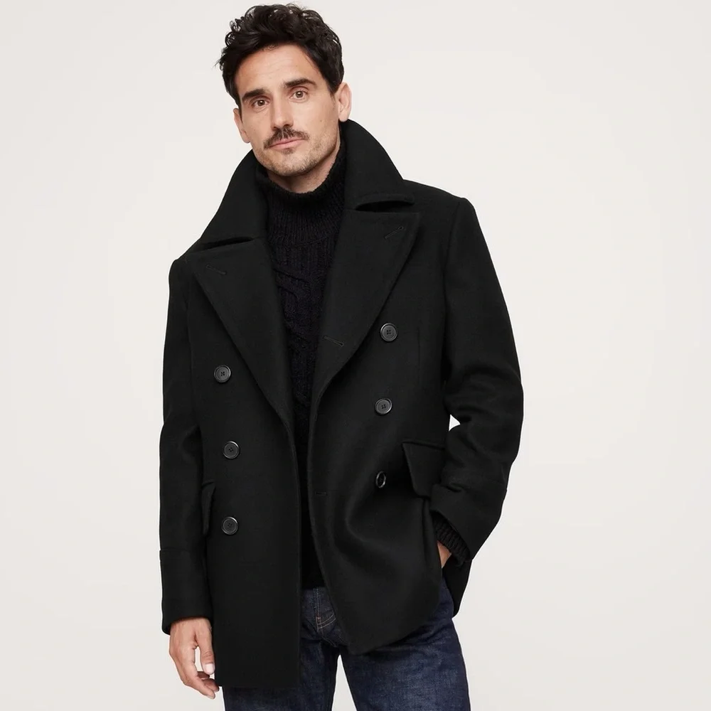 NWT! Banana Republic Black Italian Melton Peacoat - Multiple Sizes